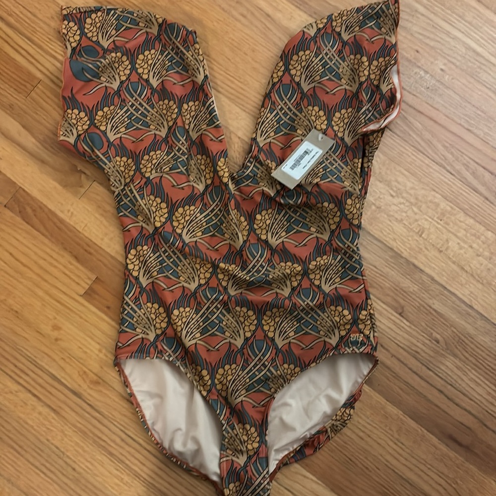 Albion One-Piece Swimsuit in Rust, Mustard & Teal Floral Print